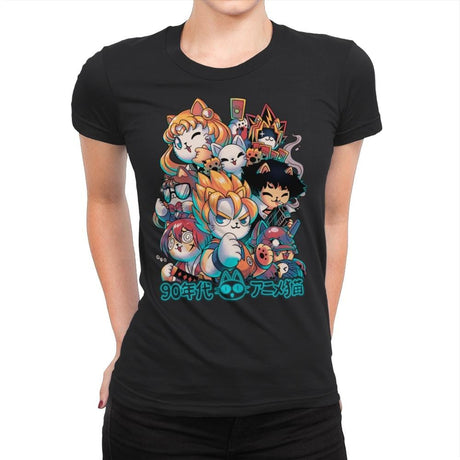 90s Anime Neko - Womens Premium T-Shirts RIPT Apparel Small / Black