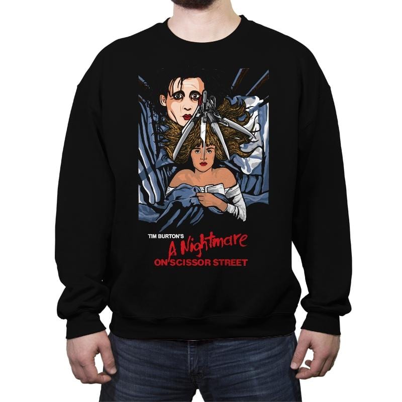 A Nightmare On Scissor Street - Crew Neck Sweatshirt Crew Neck Sweatshirt RIPT Apparel Small / Black