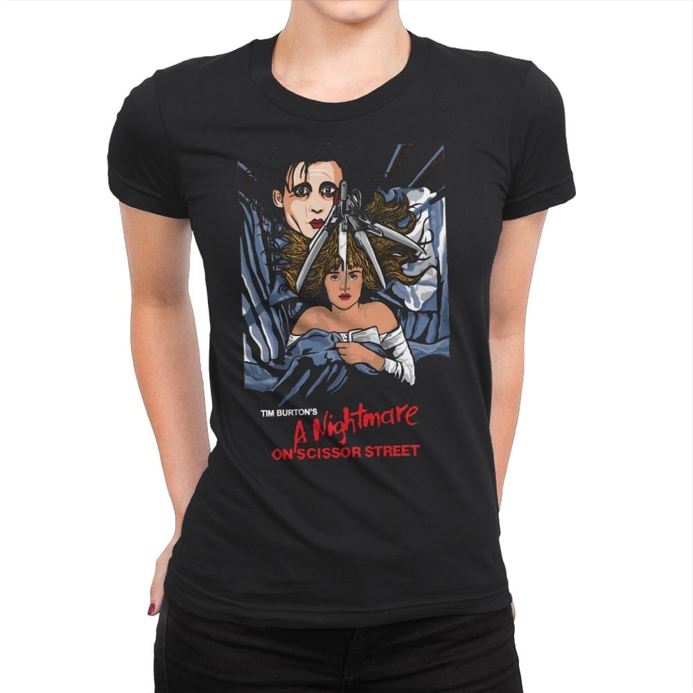 A Nightmare On Scissor Street - Womens Premium T-Shirts RIPT Apparel Small / Black