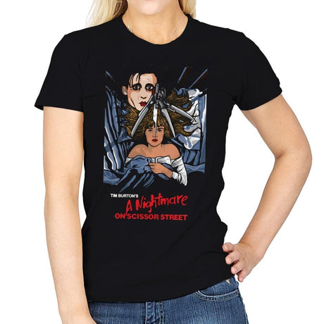 A Nightmare On Scissor Street - Womens T-Shirts RIPT Apparel Small / Black