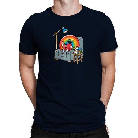 A Rainbow Reading - Mens Premium T-Shirts RIPT Apparel Small / Midnight Navy