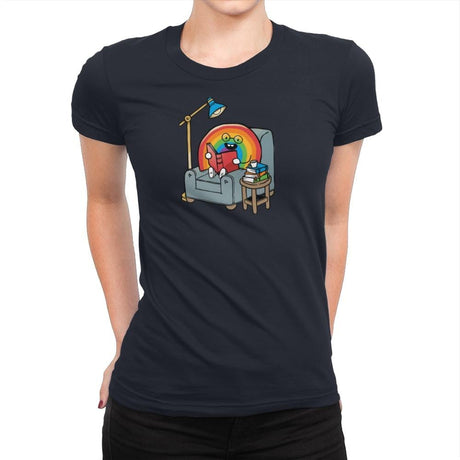 A Rainbow Reading - Womens Premium T-Shirts RIPT Apparel Small / Midnight Navy