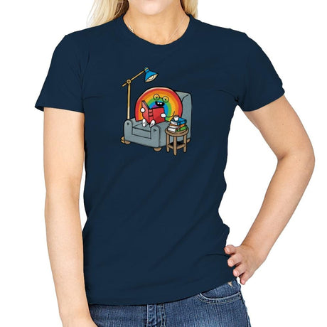 A Rainbow Reading - Womens T-Shirts RIPT Apparel Small / Navy