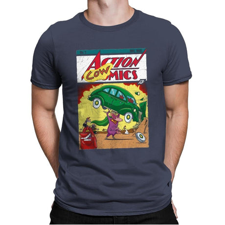 Action Cowmics - Mens Premium T-Shirts RIPT Apparel Small / Indigo