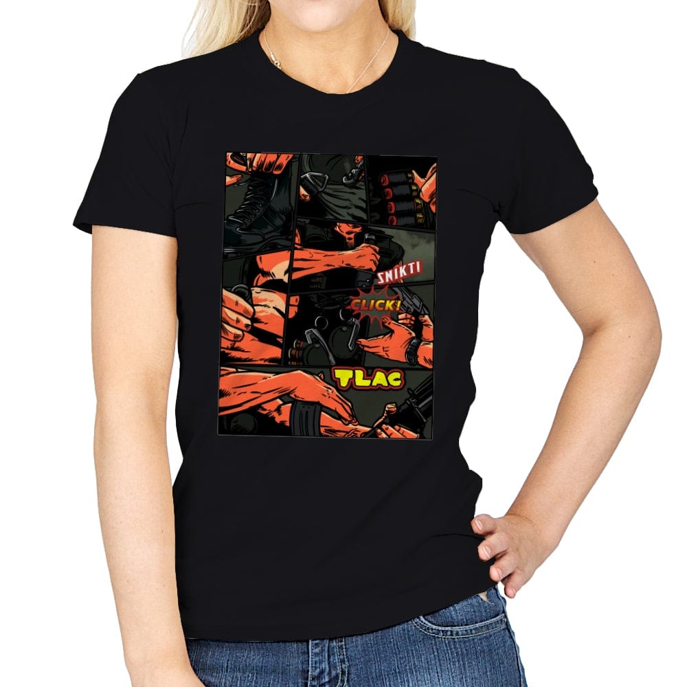 Action Flick - Womens T-Shirts RIPT Apparel Small / Black