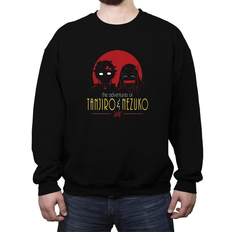 Adventures of Tanjiro & Nezuko - Crew Neck Sweatshirt Crew Neck Sweatshirt RIPT Apparel Small / Black