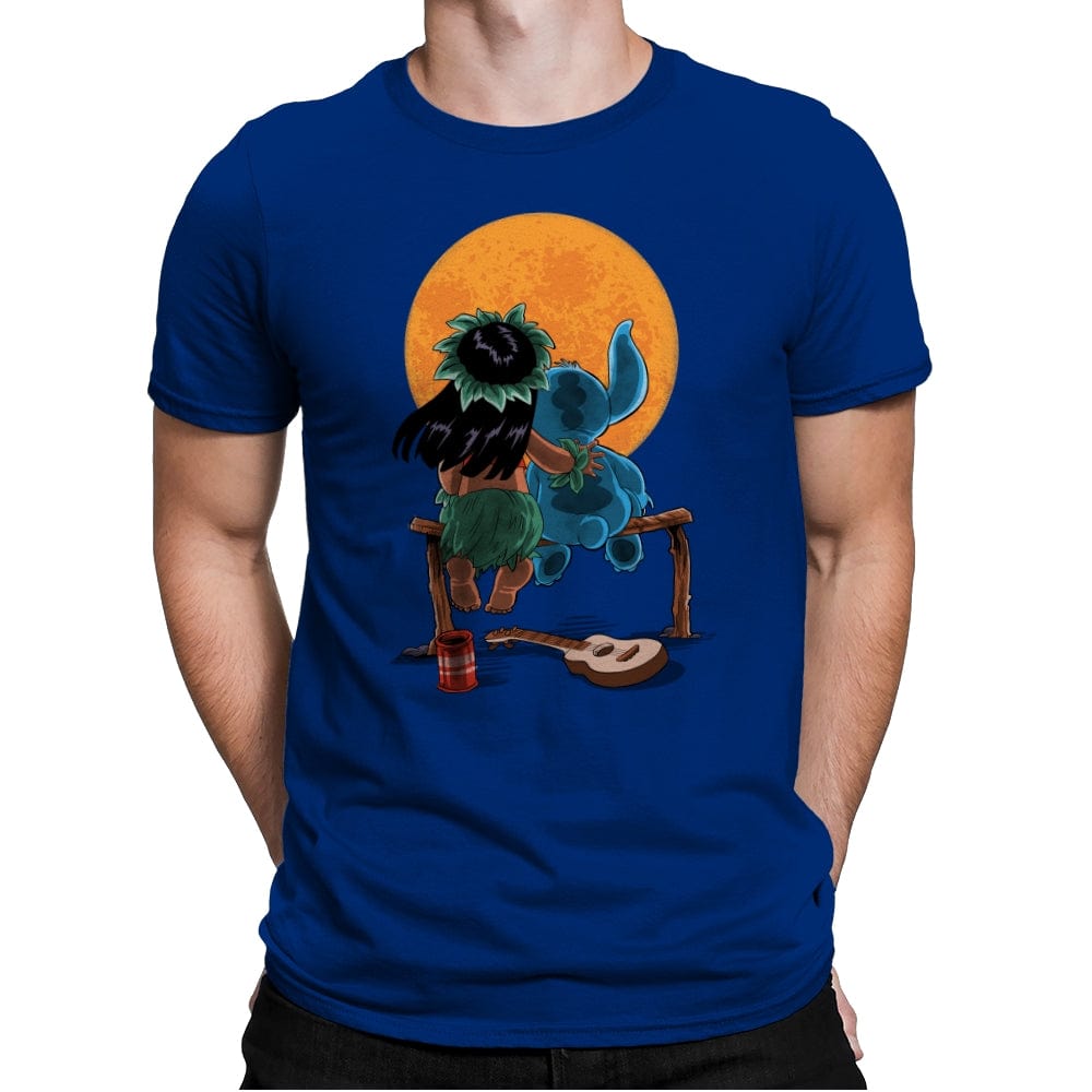 Alien and Girl Gazing at the Moon - Mens Premium T-Shirts RIPT Apparel Small / Royal