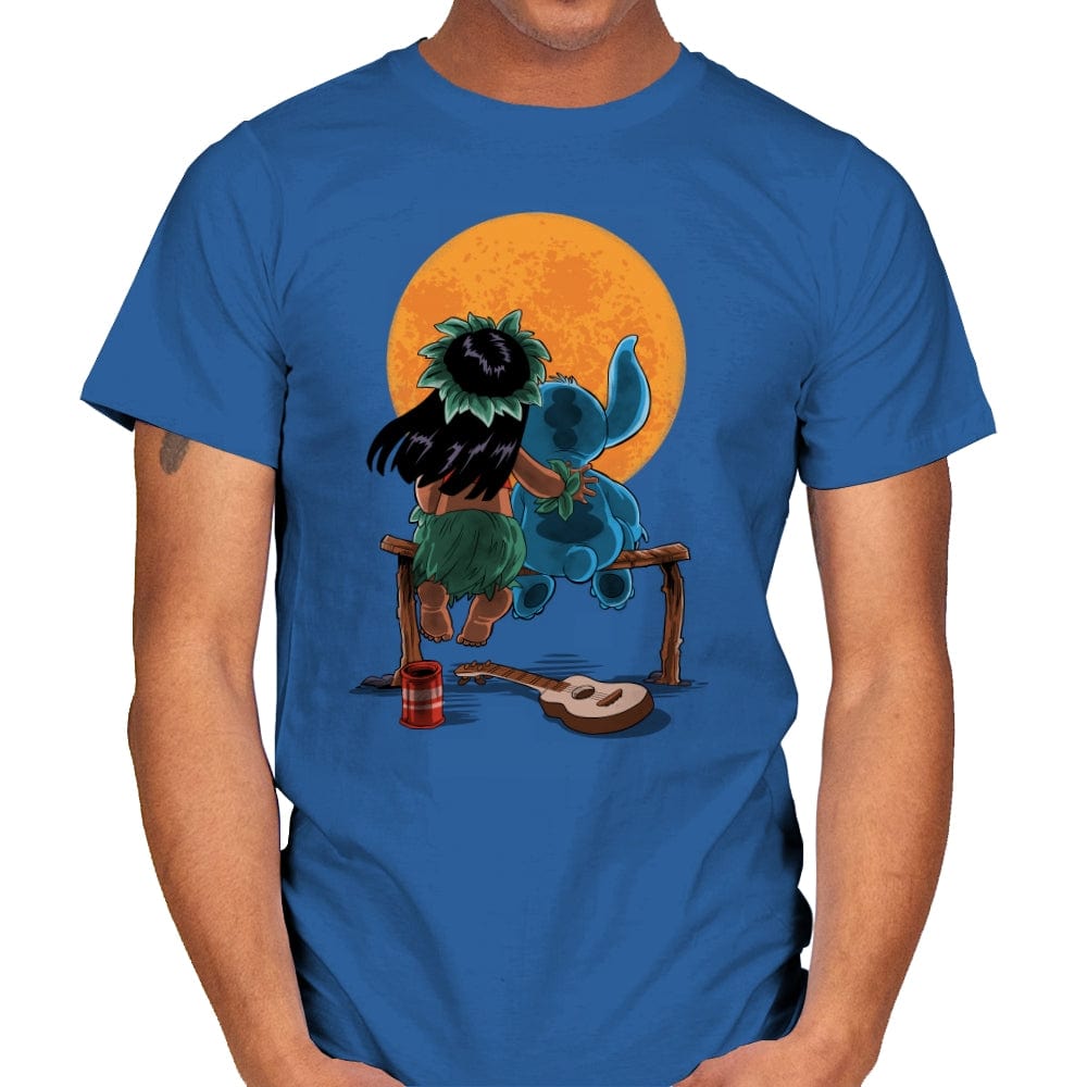 Alien and Girl Gazing at the Moon - Mens T-Shirts RIPT Apparel Small / Royal