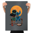 Alien and Girl Gazing at the Moon - Prints Posters RIPT Apparel 18x24 / Charcoal