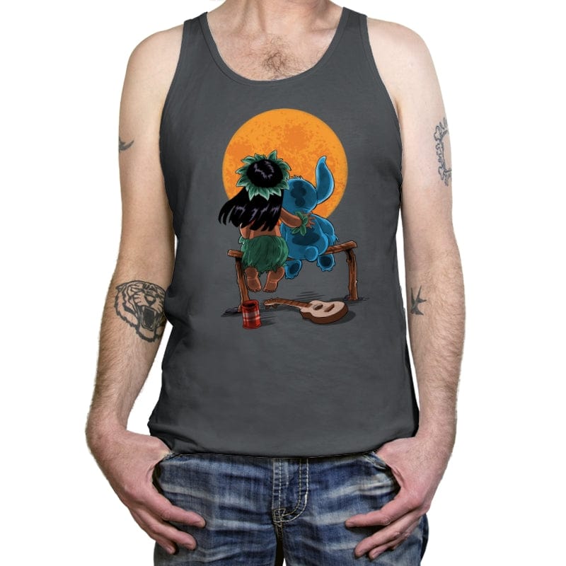 Alien and Girl Gazing at the Moon - Tanktop Tanktop RIPT Apparel X-Small / Asphalt