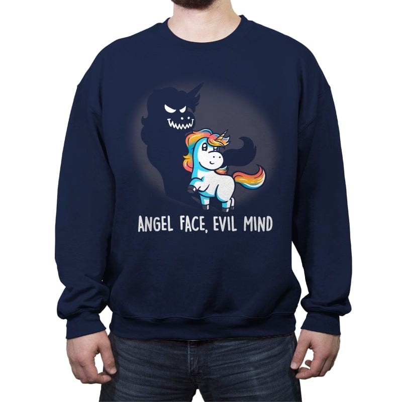 Angel Face Evil Mind - Crew Neck Sweatshirt Crew Neck Sweatshirt RIPT Apparel Small / Navy