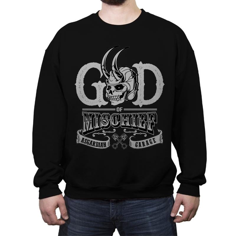 Asgardian Garage - Crew Neck Sweatshirt Crew Neck Sweatshirt RIPT Apparel Small / Black