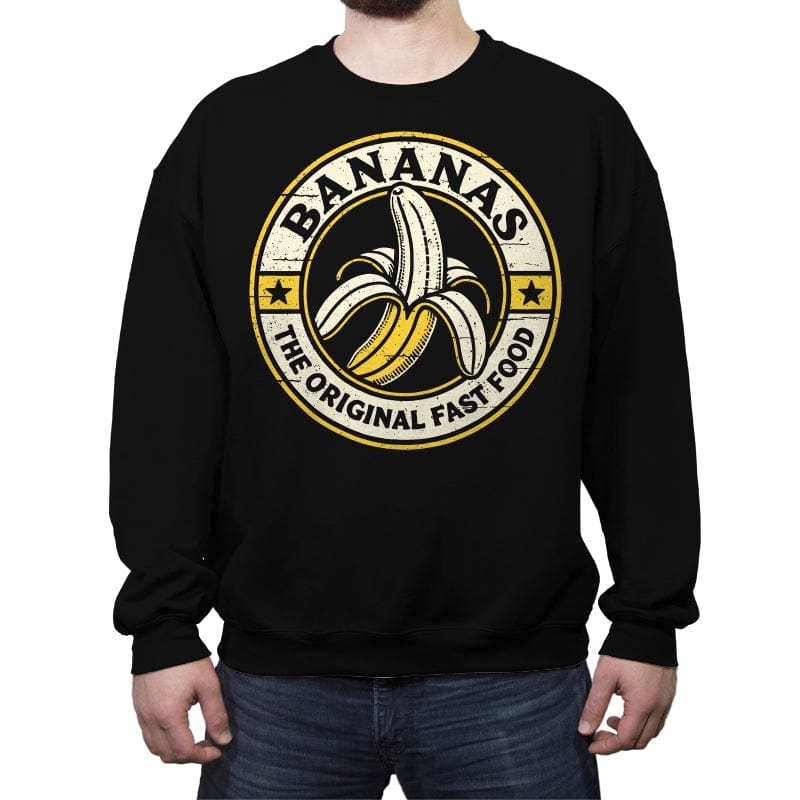 Bananas - The Original Fast Food - Crew Neck Sweatshirt Crew Neck Sweatshirt RIPT Apparel Small / Black