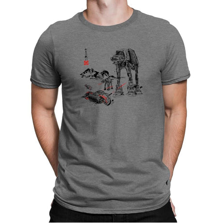 Battle in the Snow Sumi-E - Sumi Ink Wars - Mens Premium T-Shirts RIPT Apparel Small / Heather Grey