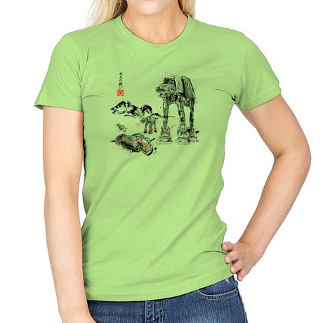 Battle in the Snow Sumi-E - Sumi Ink Wars - Womens T-Shirts RIPT Apparel Small / Mint Green