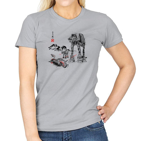 Battle in the Snow Sumi-E - Sumi Ink Wars - Womens T-Shirts RIPT Apparel Small / Sport Grey