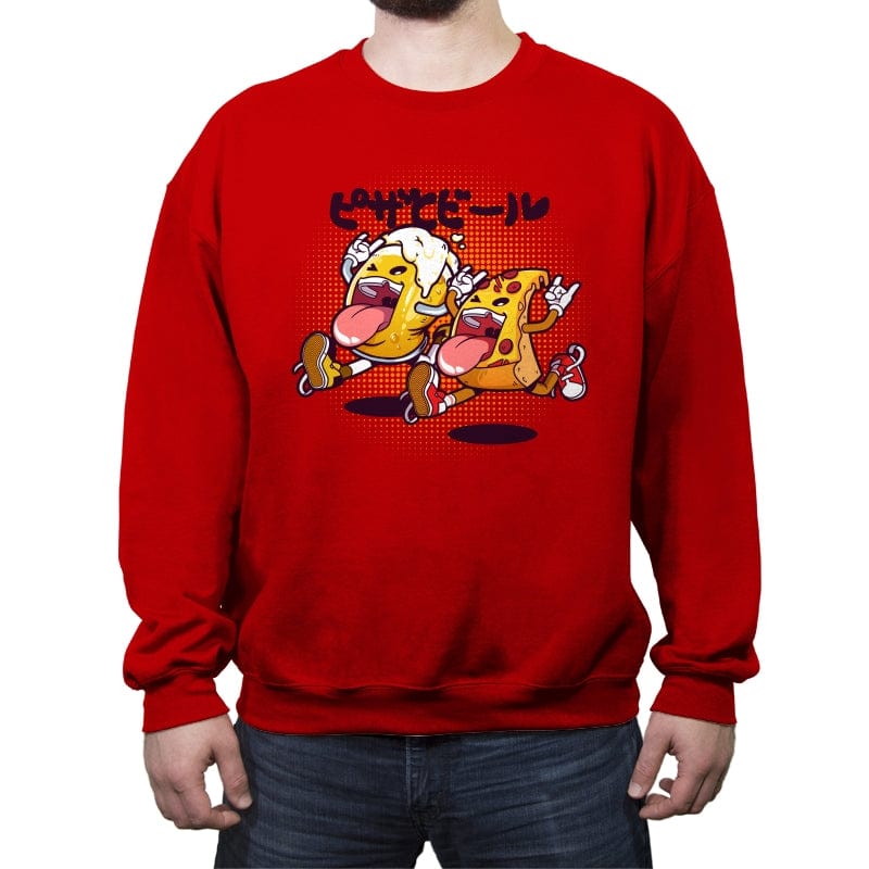 Beer & Pizza Combo - Crew Neck Sweatshirt Crew Neck Sweatshirt RIPT Apparel Small / Red