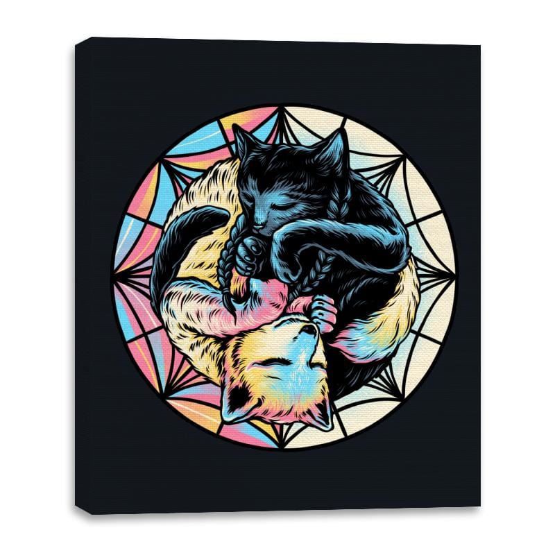 Black Cat and Colorful Wolf - Canvas Wraps Canvas Wraps RIPT Apparel 16x20 / Black