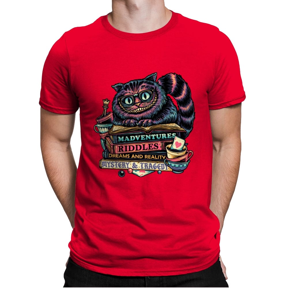 Bookish Cat - Mens Premium T-Shirts RIPT Apparel Small / Red