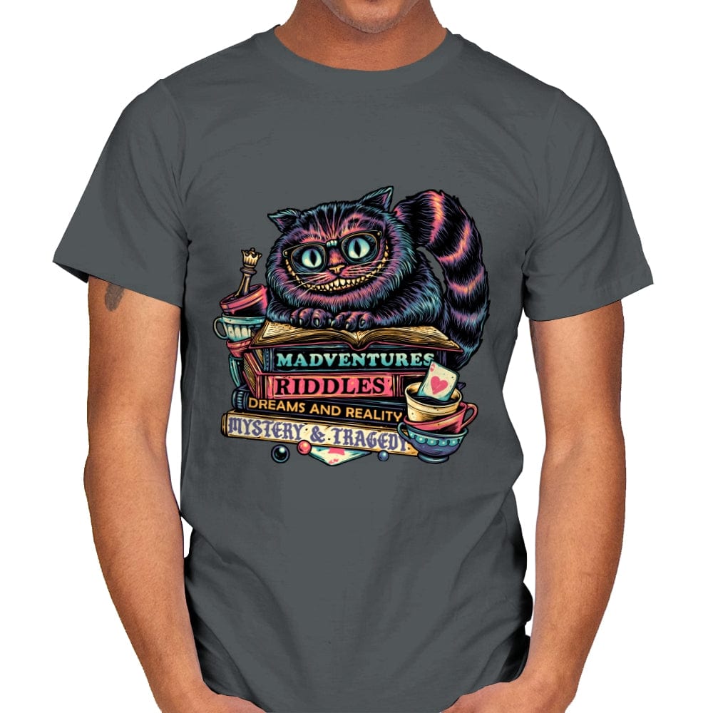 Bookish Cat - Mens T-Shirts RIPT Apparel Small / Charcoal