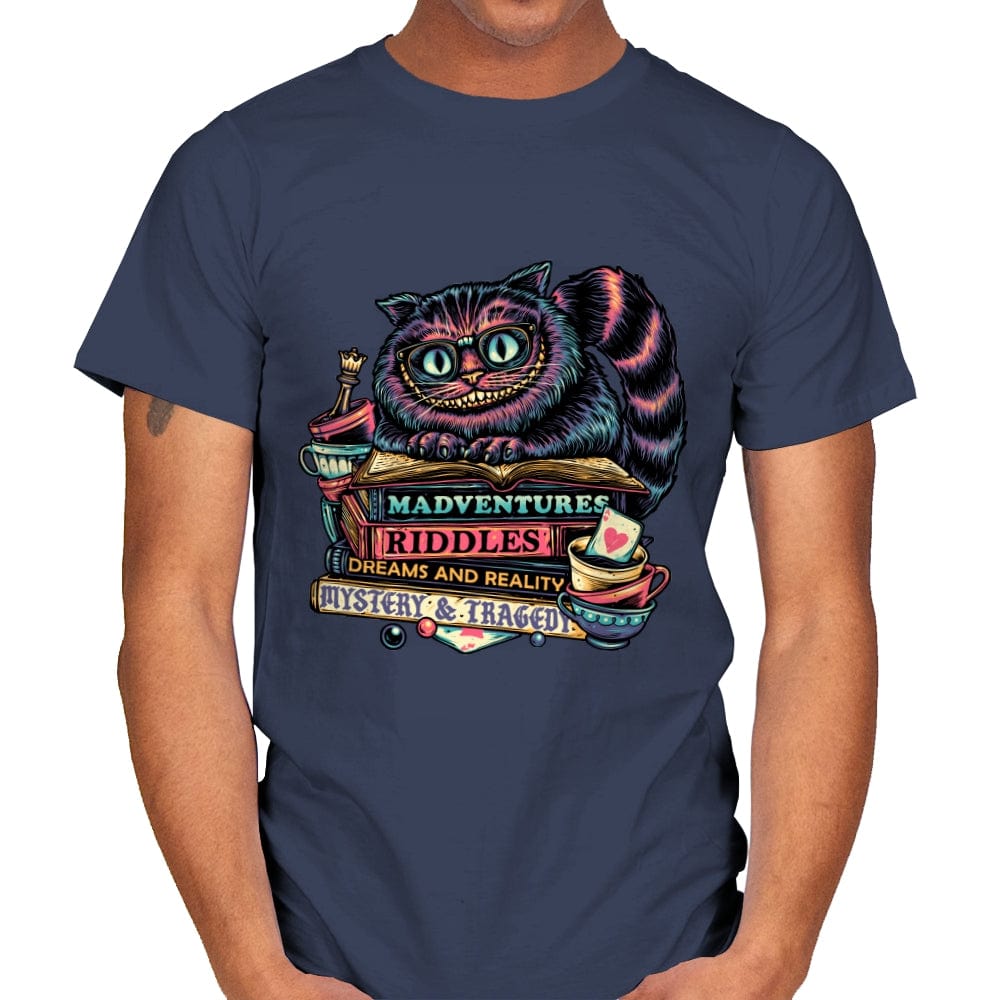 Bookish Cat - Mens T-Shirts RIPT Apparel Small / Navy