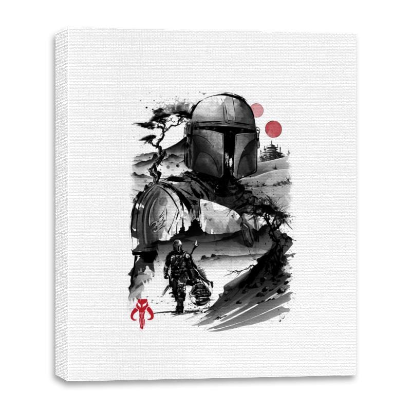 Bounty Hunter in the Desert Planet Sumi-e - Canvas Wraps Canvas Wraps RIPT Apparel 16x20 / White