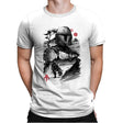 Bounty Hunter in the Desert Planet Sumi-e - Mens Premium T-Shirts RIPT Apparel Small / White