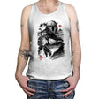 Bounty Hunter in the Desert Planet Sumi-e - Tanktop Tanktop RIPT Apparel X-Small / White