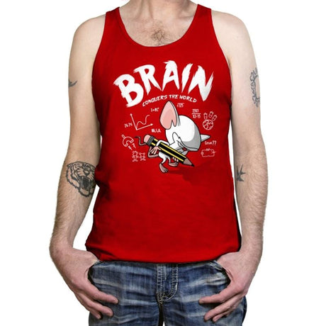 Brain Conquers The World! - Raffitees - Tanktop Tanktop RIPT Apparel X-Small / Red