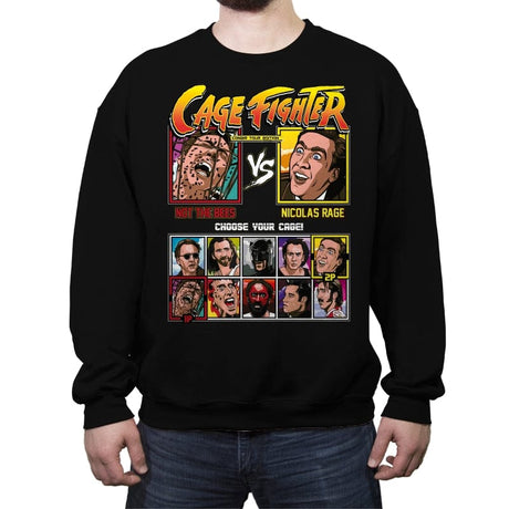 Cage Fighter - Retro Fighter Series - Crew Neck Sweatshirt Crew Neck Sweatshirt RIPT Apparel Small / Black