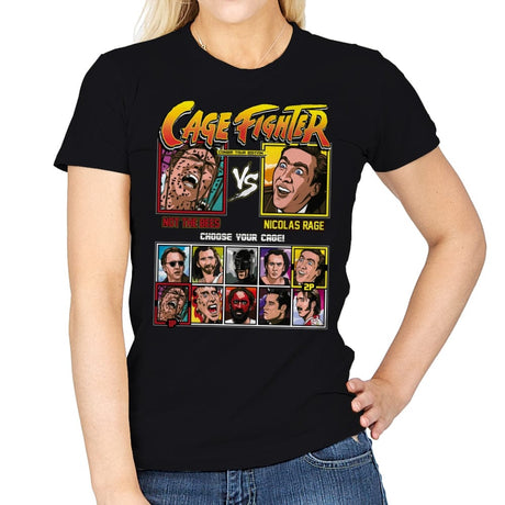 Cage Fighter - Retro Fighter Series - Womens T-Shirts RIPT Apparel Small / Black