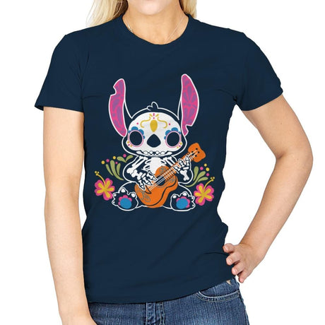 Calavera Alien - Womens T-Shirts RIPT Apparel Small / Navy