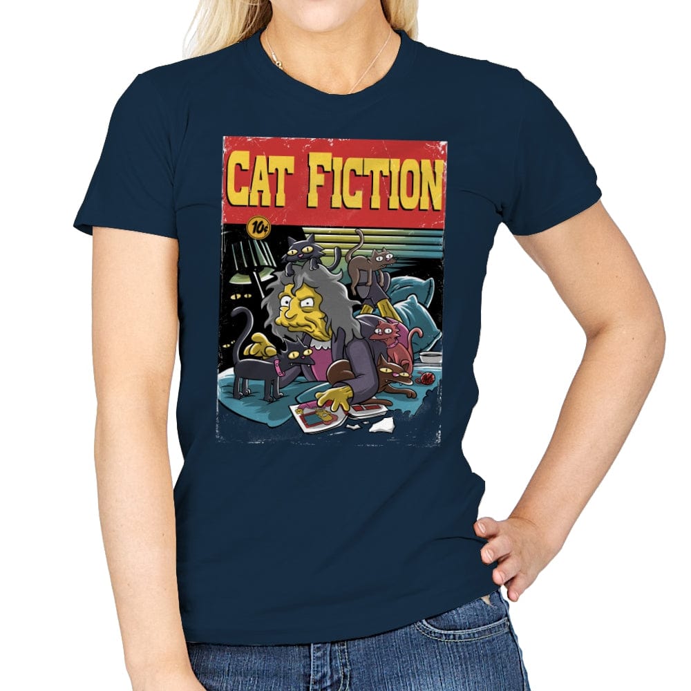 Cat Fiction - Womens T-Shirts RIPT Apparel Small / Navy