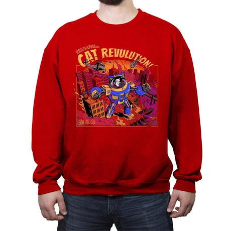 Cat Revolution - Crew Neck Sweatshirt Crew Neck Sweatshirt RIPT Apparel Small / Red