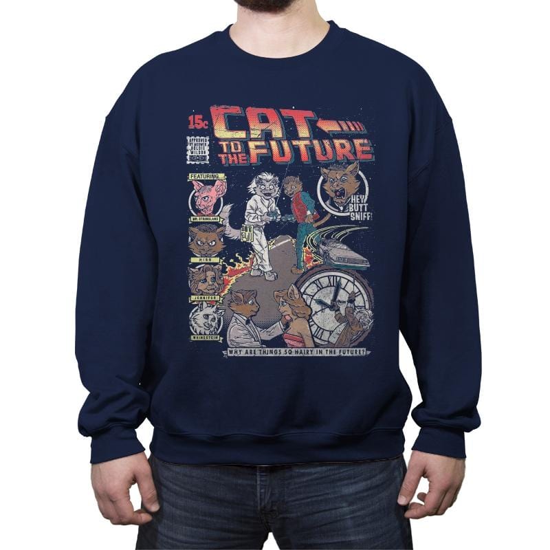 Cat to the Future - Crew Neck Sweatshirt Crew Neck Sweatshirt RIPT Apparel Small / Navy