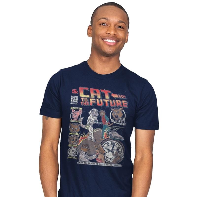 Cat to the Future - Mens T-Shirts RIPT Apparel Small / Navy