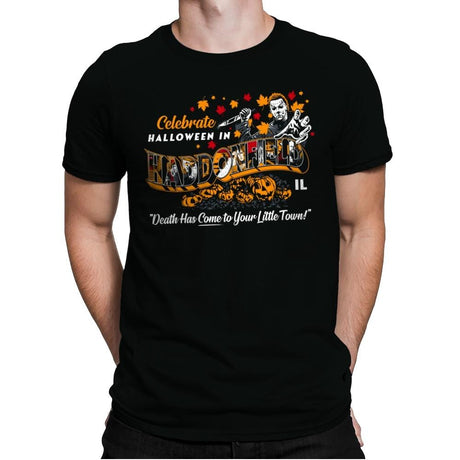 Celebrate Halloween in Haddonfield - Mens Premium T-Shirts RIPT Apparel Small / Black