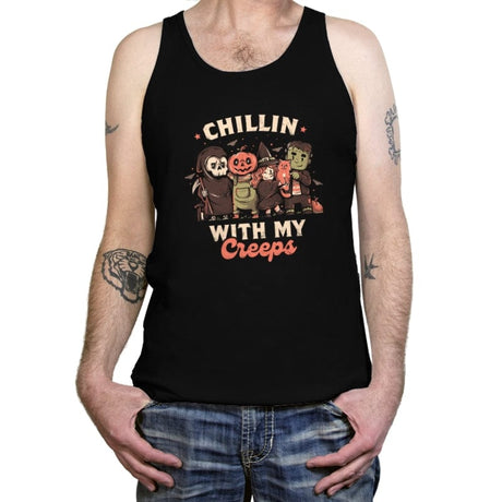 Chilling With My Creeps - Tanktop Tanktop RIPT Apparel X-Small / Black