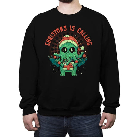 Christmas is Calling - Crew Neck Sweatshirt Crew Neck Sweatshirt RIPT Apparel Small / Black