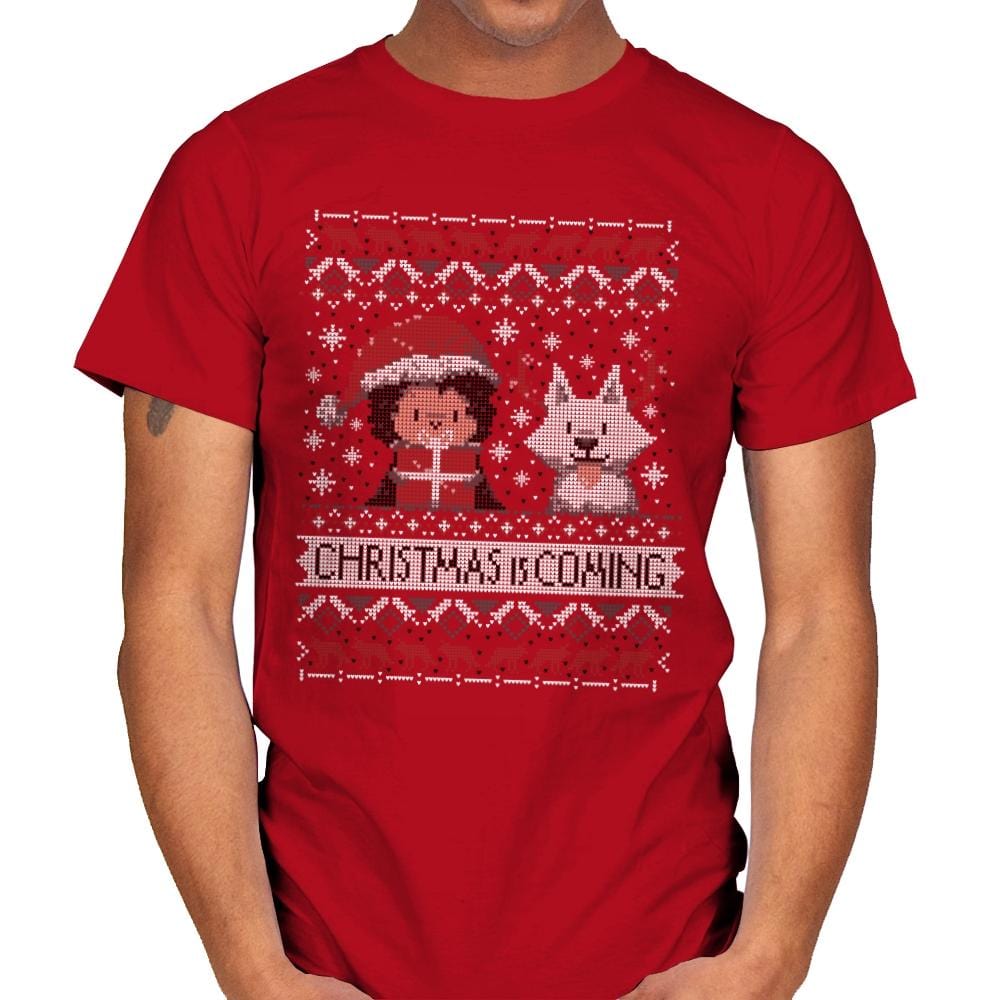 Christmas is Coming - Ugly Holiday - Mens T-Shirts RIPT Apparel Small / Red