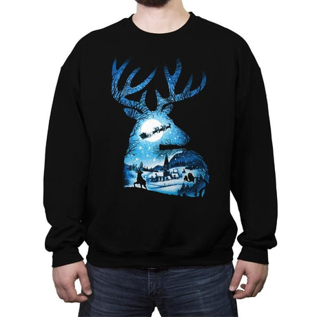 Christmas Reindeer - Crew Neck Sweatshirt Crew Neck Sweatshirt RIPT Apparel Small / Black