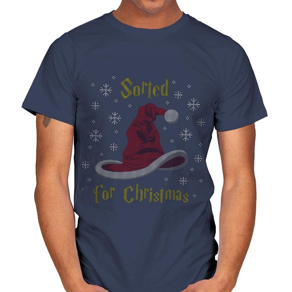 Christmas Sorting Hat - Ugly Holiday - Mens T-Shirts RIPT Apparel Small / Navy