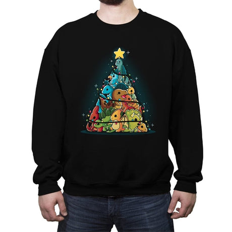 Christmas Tree Dinosaurs - Crew Neck Sweatshirt Crew Neck Sweatshirt RIPT Apparel Small / Black