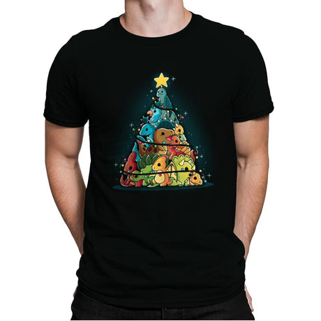 Christmas Tree Dinosaurs - Mens Premium T-Shirts RIPT Apparel Small / Black