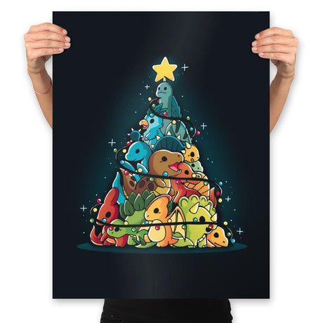 Christmas Tree Dinosaurs - Prints Posters RIPT Apparel 18x24 / Black