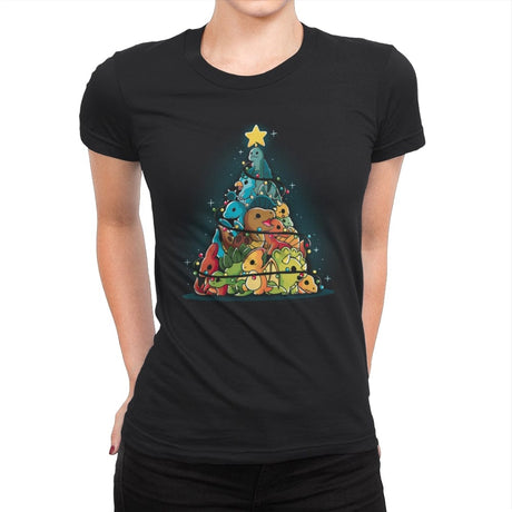 Christmas Tree Dinosaurs - Womens Premium T-Shirts RIPT Apparel Small / Black