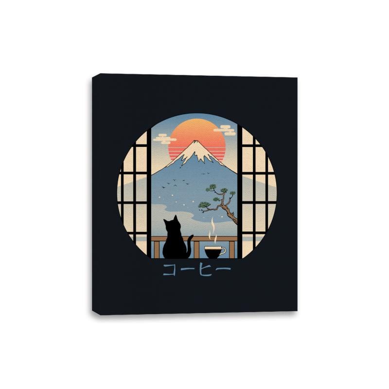 Coffee Cat in Mt. Fuji - Canvas Wraps Canvas Wraps RIPT Apparel 8x10 / Black