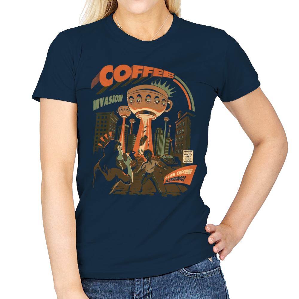 Coffee Invasion - Womens T-Shirts RIPT Apparel Small / Navy