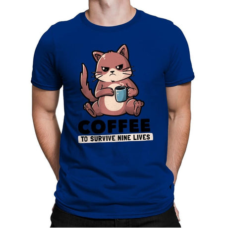 Coffee To Survive Nine Lives - Mens Premium T-Shirts RIPT Apparel Small / Royal