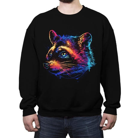 Colorful Raccoon - Crew Neck Sweatshirt Crew Neck Sweatshirt RIPT Apparel Small / Black